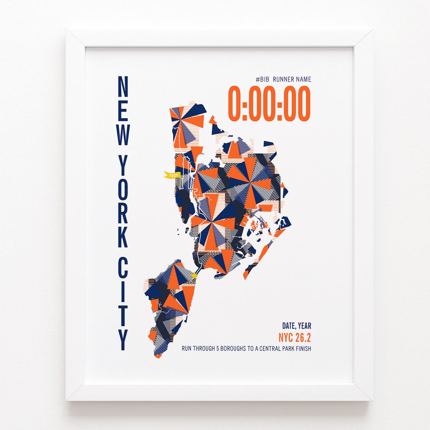 New York City 26.2 City Race Map Marathon Poster