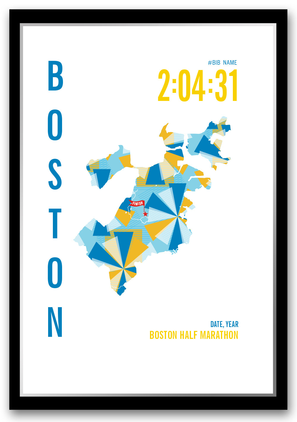 Boston City Race Map Half Marathon Poster