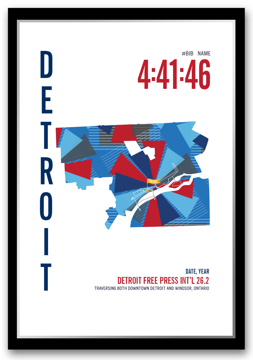 Detroit 26.2 City Race Map Marathon Poster