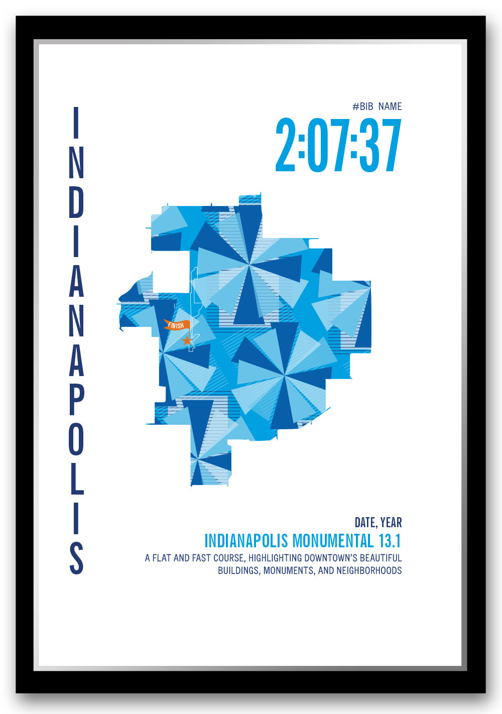 Indianapolis Monumental 13.1 City Race Map Half Marathon Poster