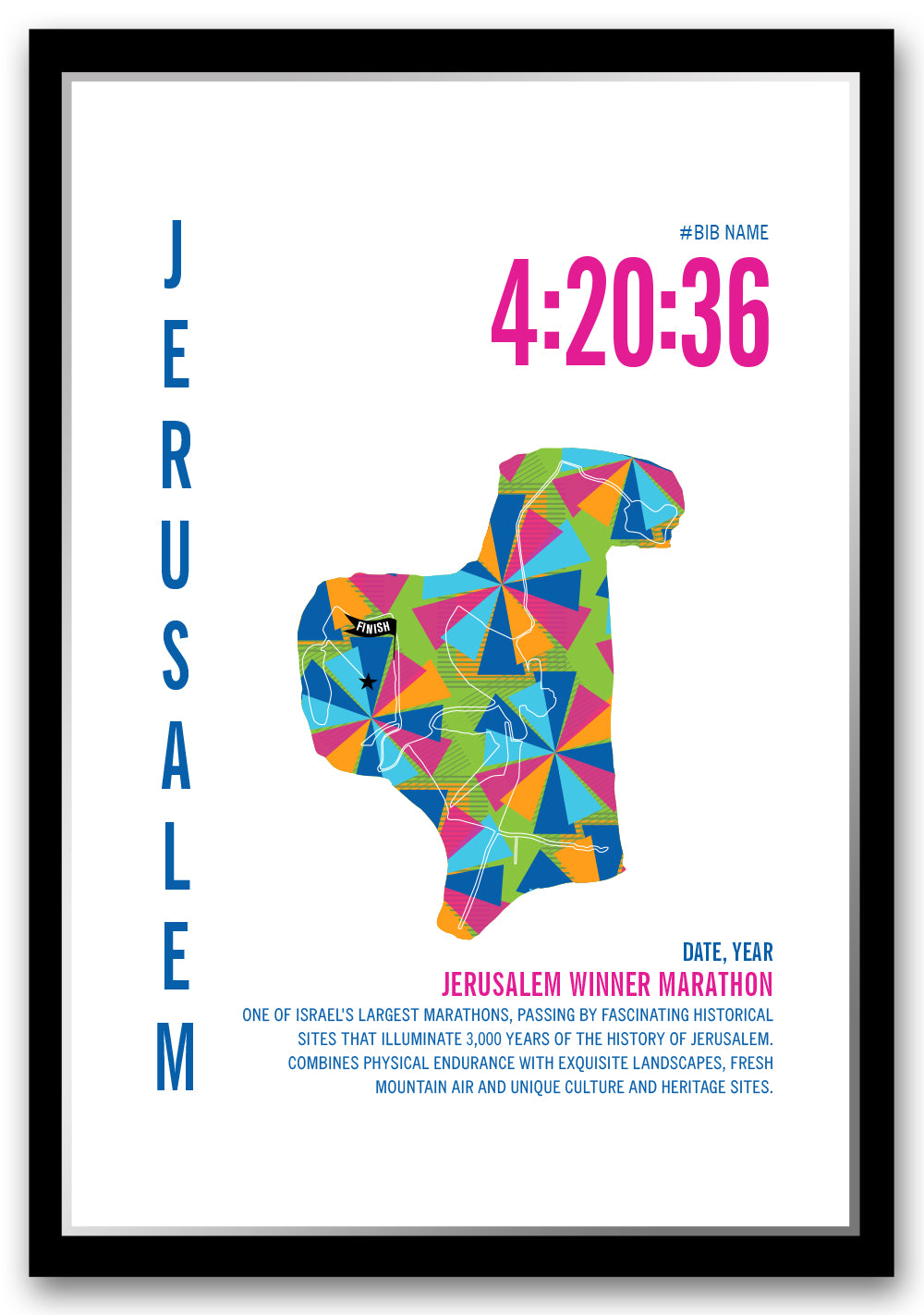 Jerusalem City Race Map Marathon Poster