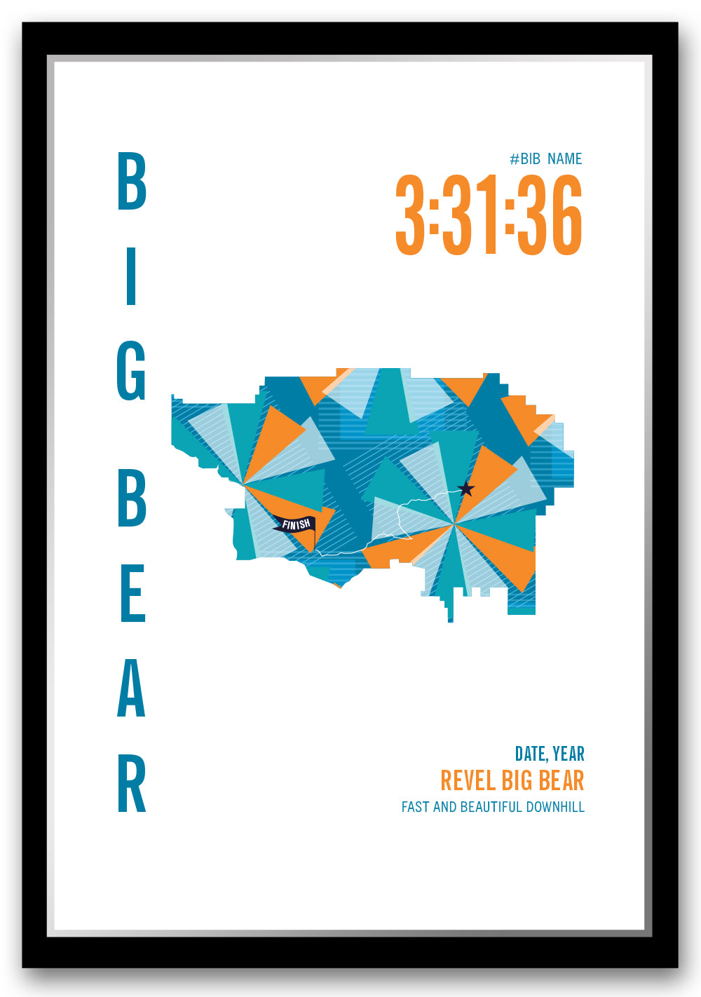 Big Bear City Race Map Marathon Poster