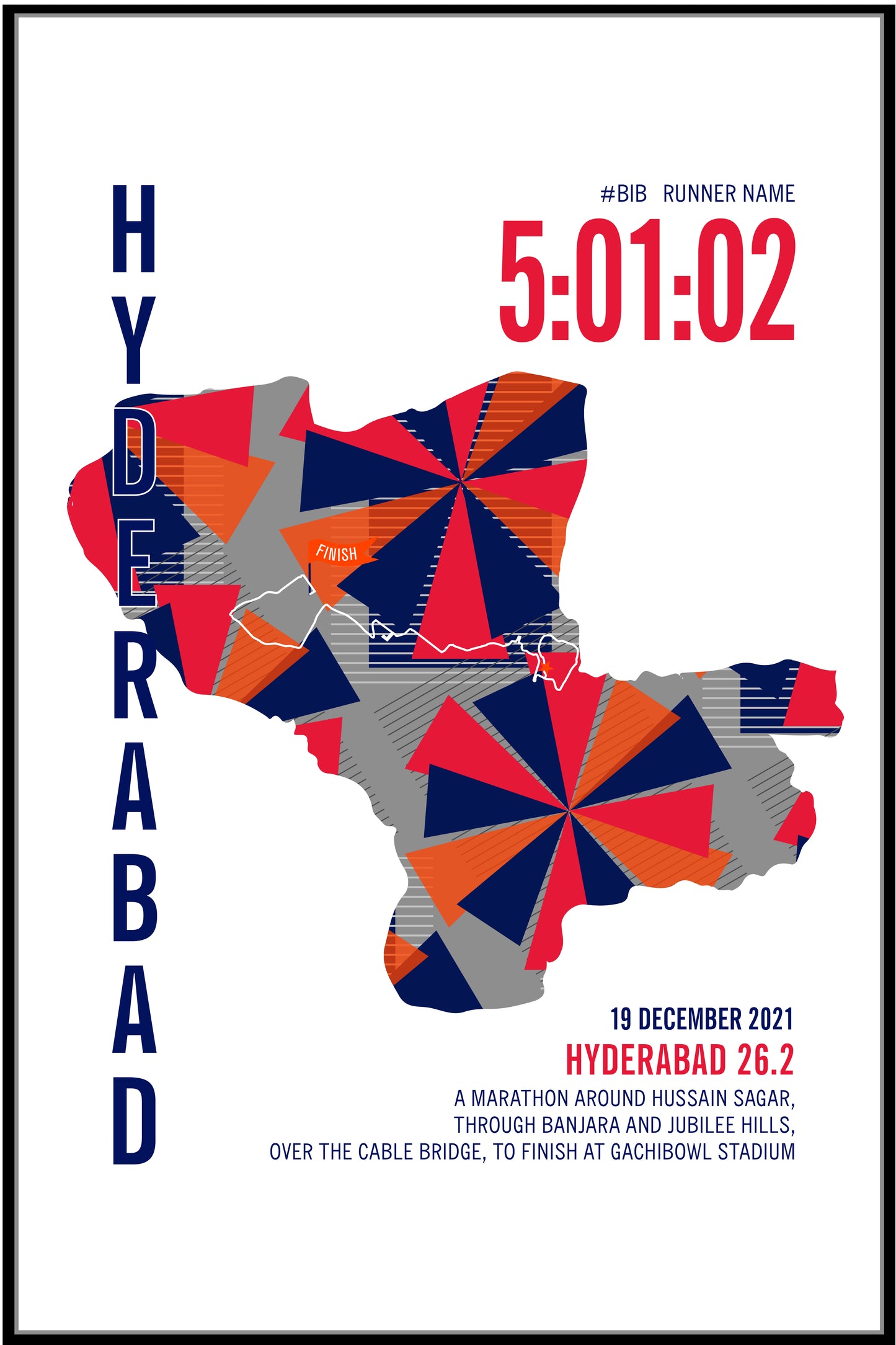 Hyderabad 42K City Race Map Marathon Poster