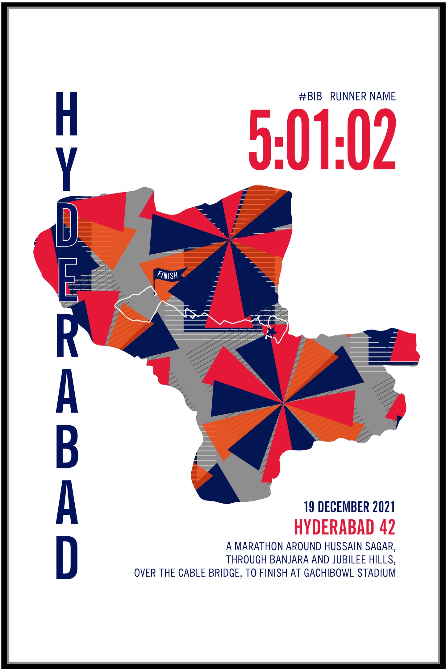 Hyderabad 42K City Race Map Marathon Poster