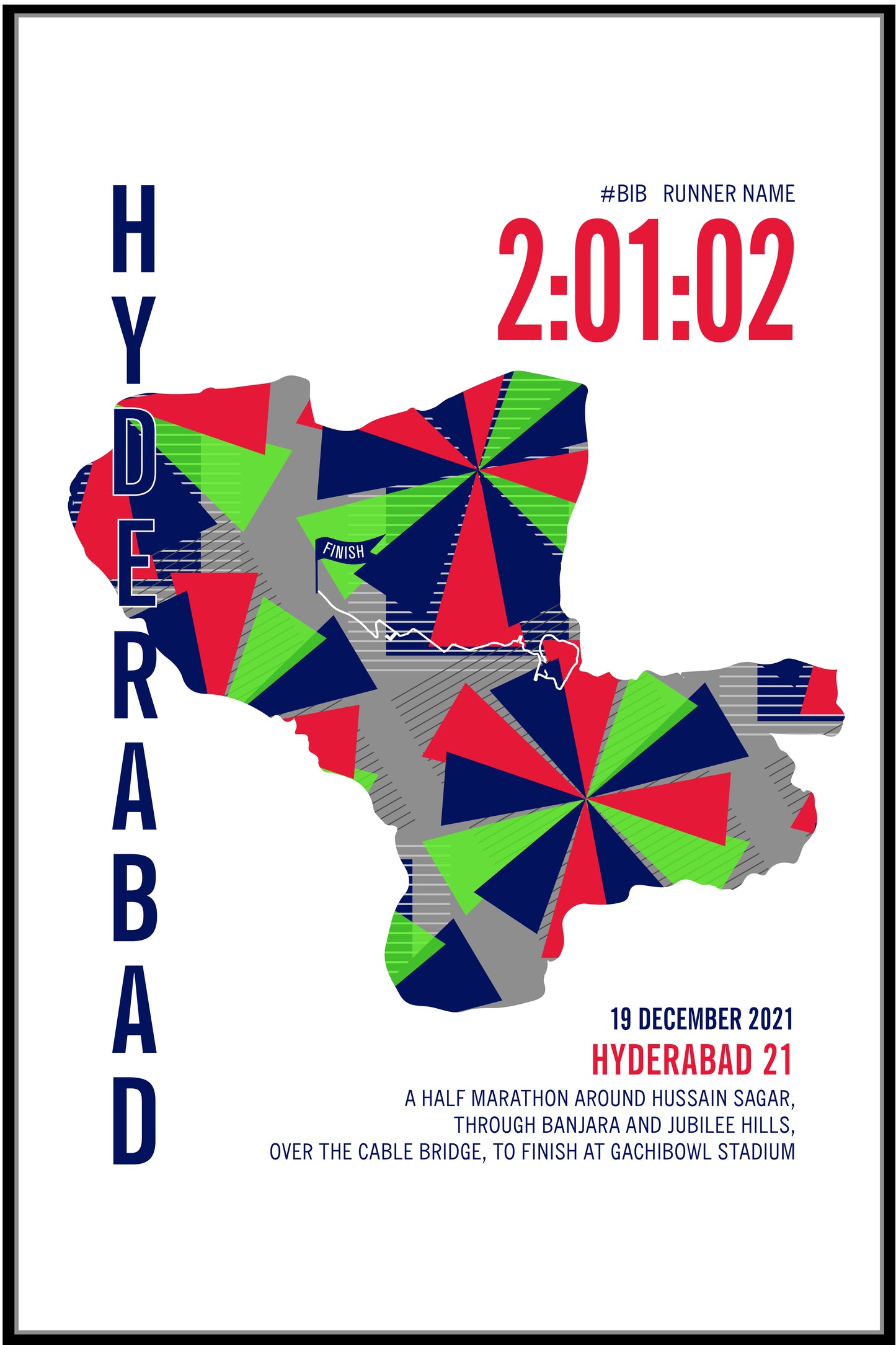 Hyderabad 21K City Race Map Half Marathon Poster