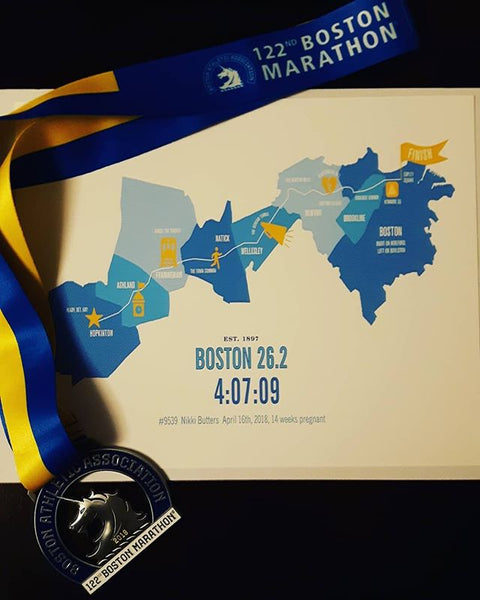 Boston 26.2 Personalized Marathon Course Map Poster