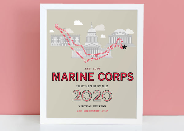 2020 Virtual Marine Corps 26.2 Personalized Marathon Course Map Poster
