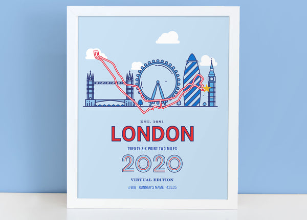 2020 Virtual London 26.2 Personalized Marathon Course Map Poster