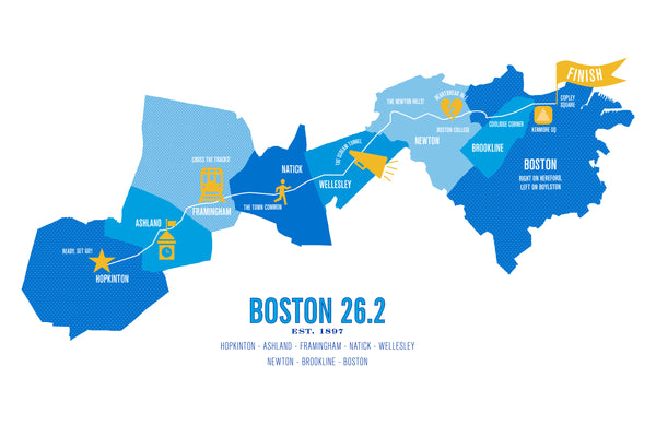 Boston Iconic Marathon Course Map Greeting Card