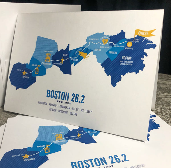 Boston Iconic Marathon Course Map Greeting Card