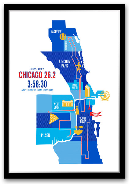 Chicago 26.2 Personalized Marathon Course Map Poster