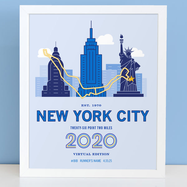 2020 Virtual NYC 26.2 Personalized Marathon Course Map Poster