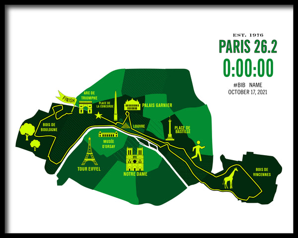Paris 26.2 Personalized Marathon Iconic Course Map Poster