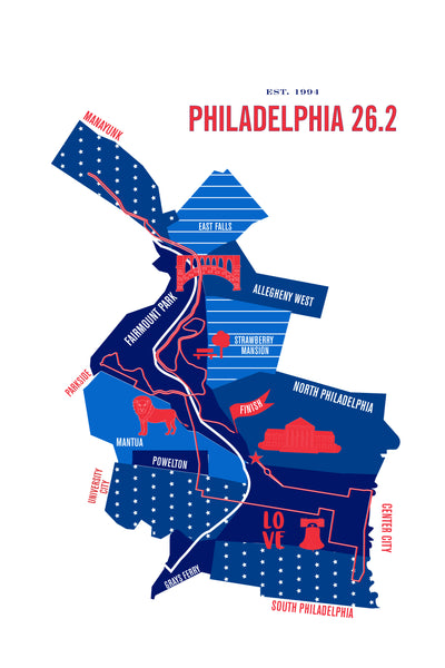 Philadelphia 26.2 Marathon Iconic Course Map Poster
