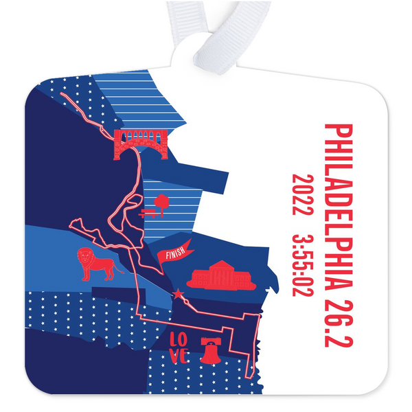 Personalized Philadelphia 26.2 Marathoner Course Map Christmas Ornament