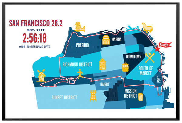 San Francisco 26.2 Personalized Marathon Iconic Course Map Poster