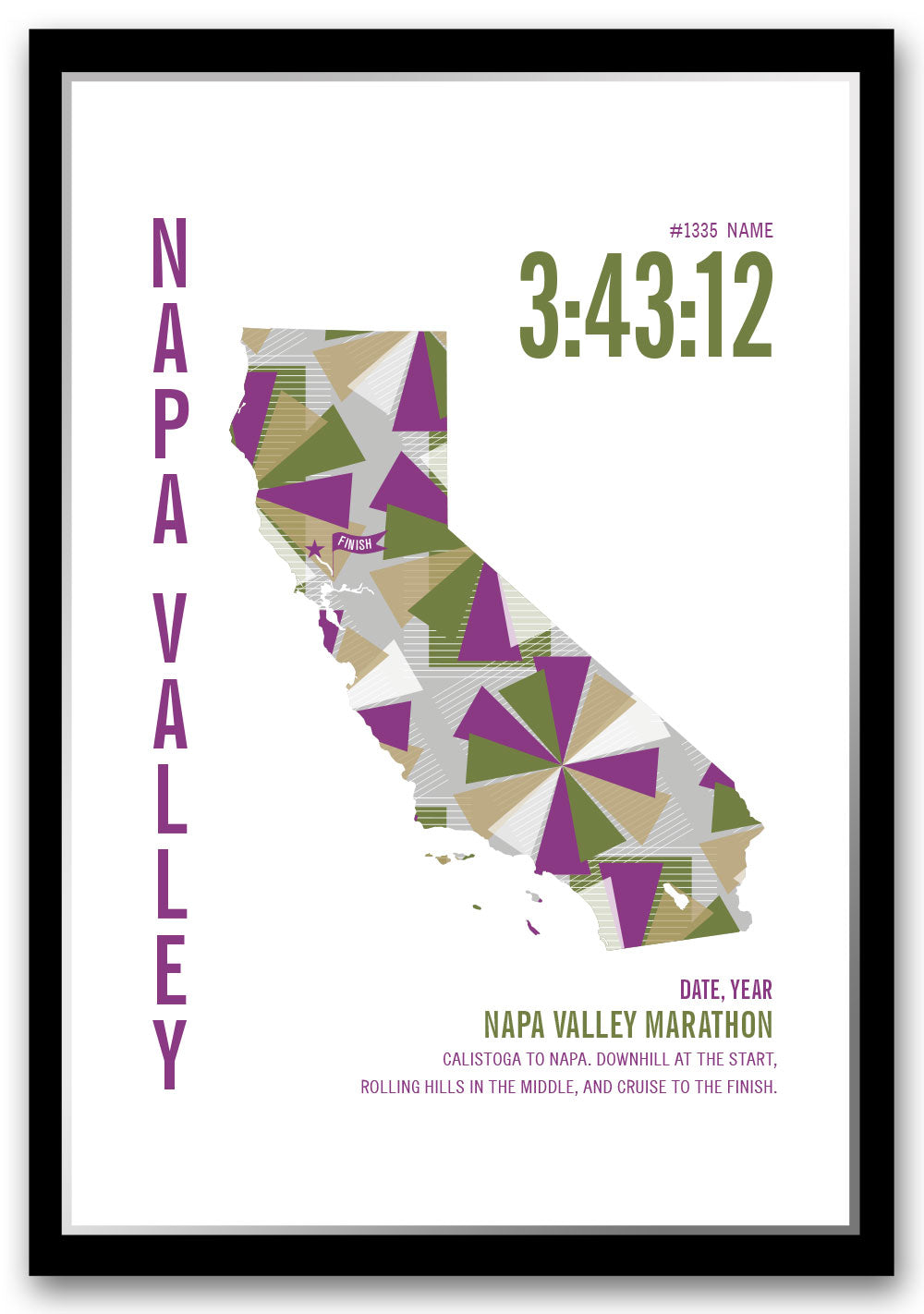 Napa Valley City Race Map Marathon Poster