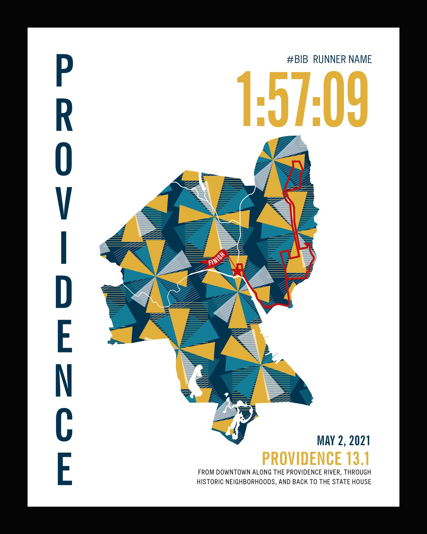 Providence 26.2 City Race Map Marathon Poster