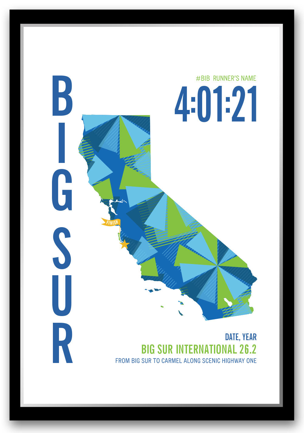 Big Sur City Race Map Marathon Poster