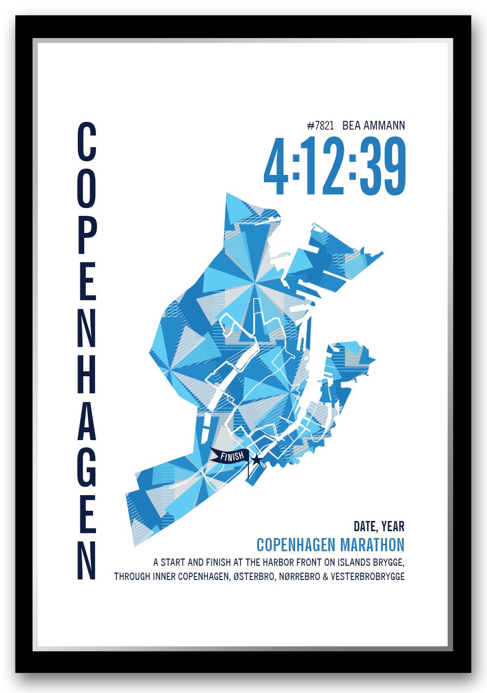 Copenhagen Marathoner Map - Run Ink