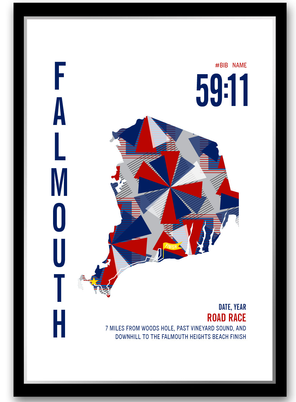 Falmouth Road Race City Race Map Poster