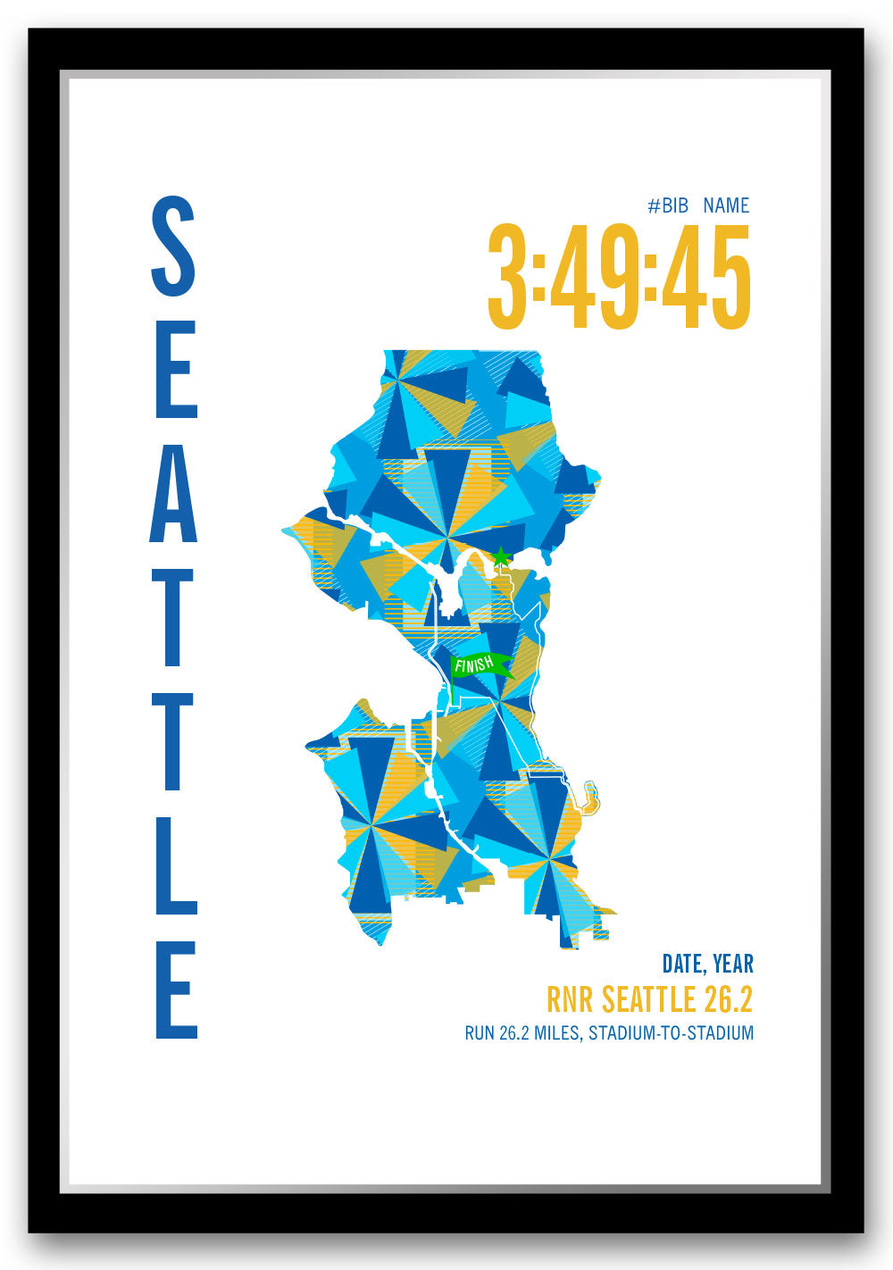 Rock 'N Roll Seattle City Race Map Marathon Poster
