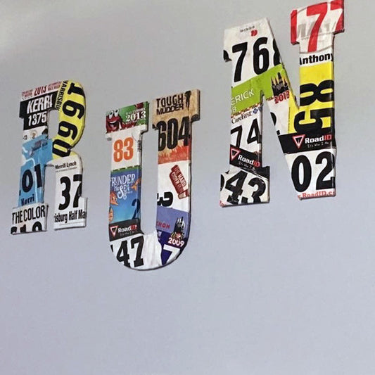 What to do with ALL those Bibs:  R-U-N Wall Hanging