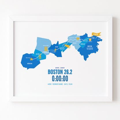 Boston 26.2 Iconic Marathon Course Map Poster