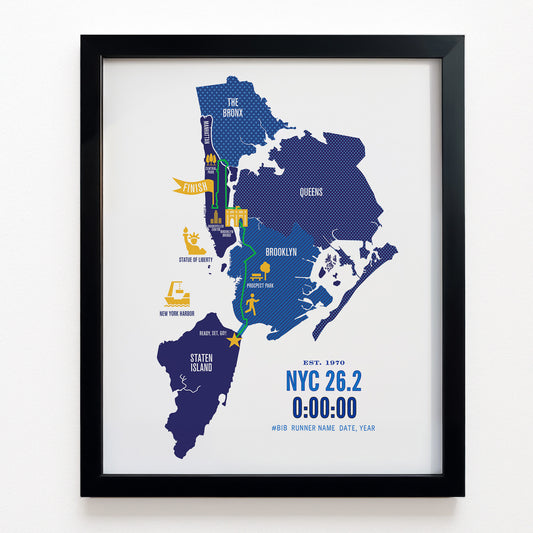 NYC 26.2 Iconic Marathon Course Map Poster
