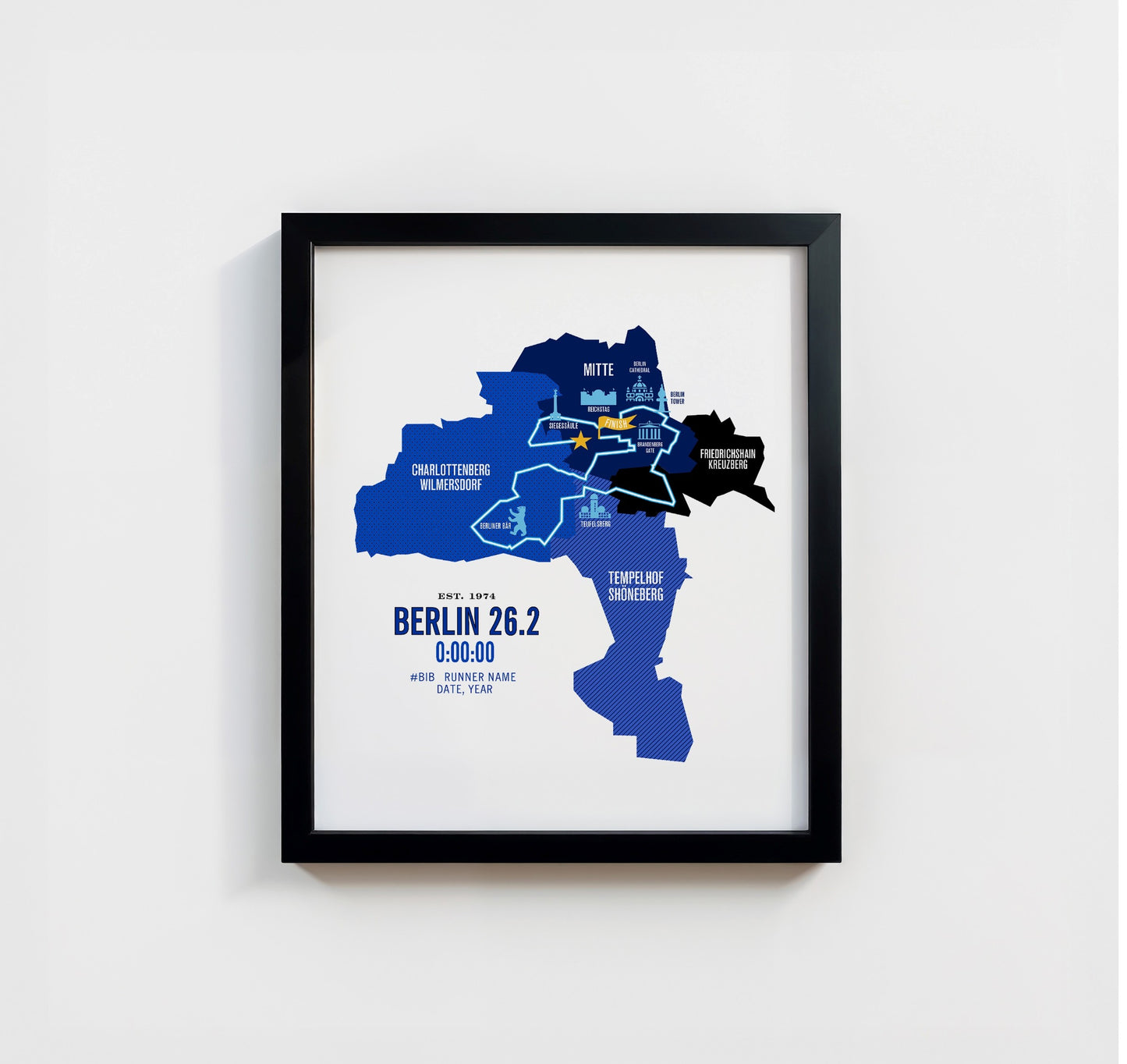 Berlin 26.2 Iconic Marathon Course Map Poster