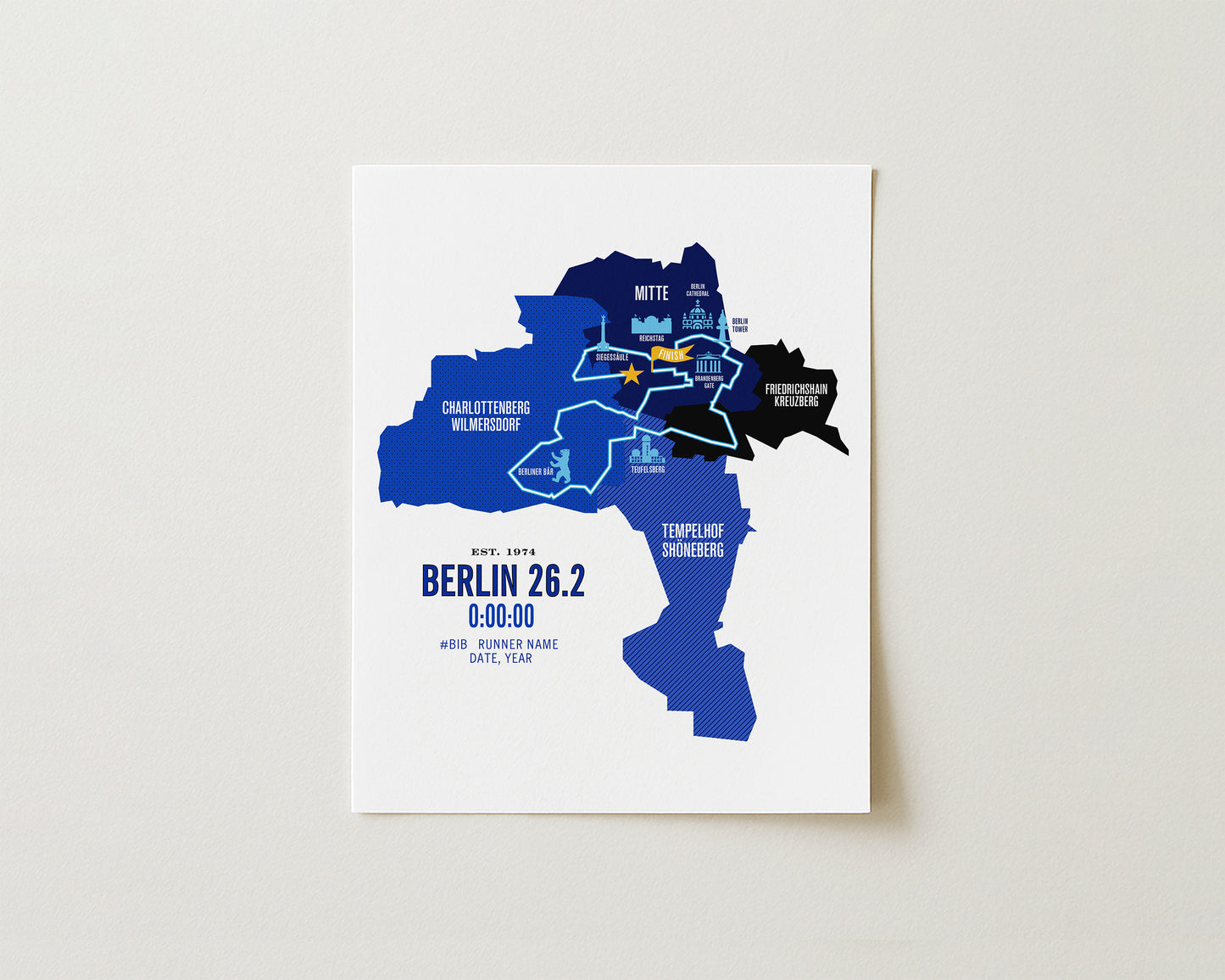 Berlin 26.2 Iconic Marathon Course Map Poster