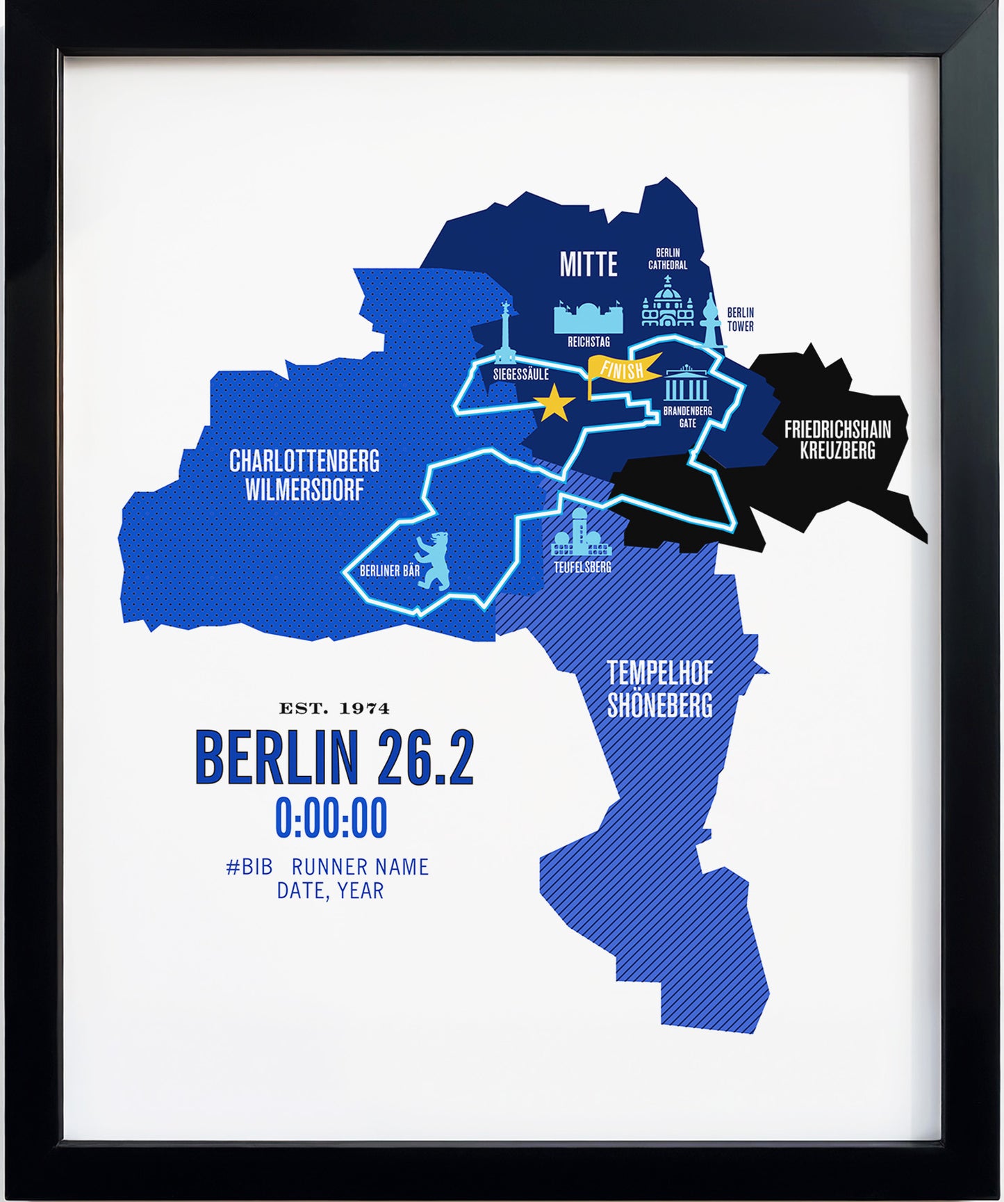 Berlin 26.2 Iconic Marathon Course Map Poster