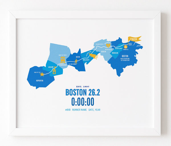 Boston 26.2 Marathoner Course Map Poster