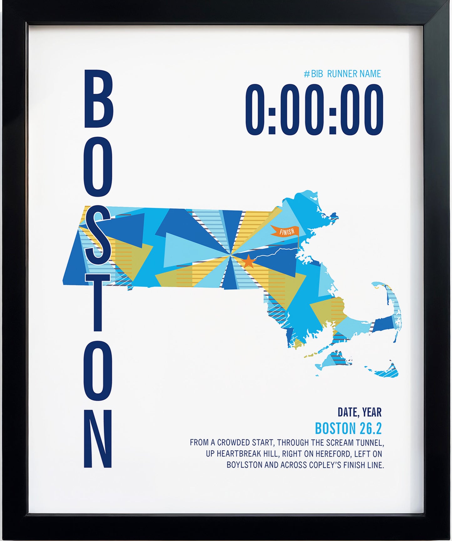 Boston 26.2 City Race Map Marathon Poster