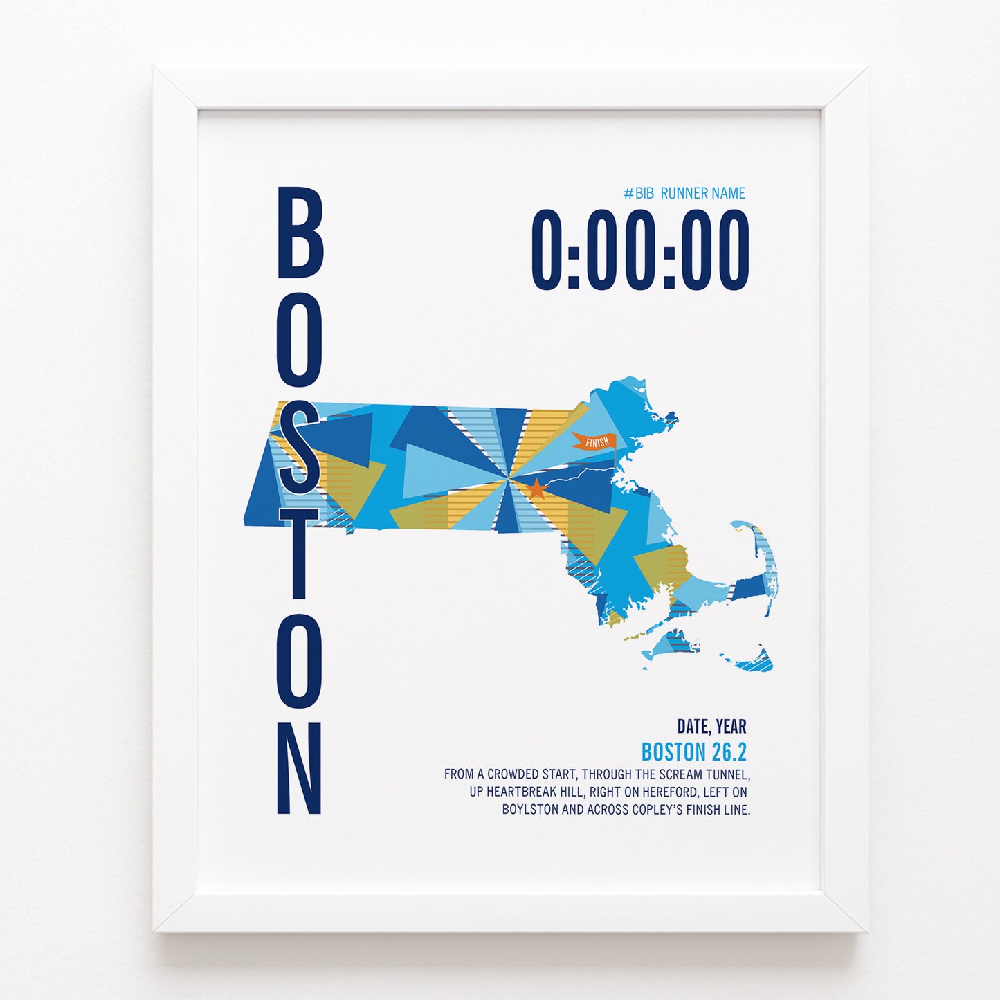 Boston 26.2 City Race Map Marathon Poster