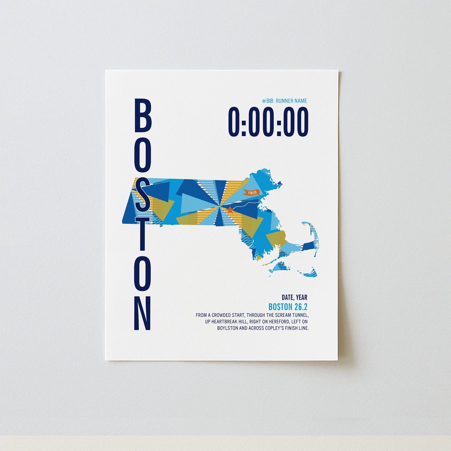Boston 26.2 City Race Map Marathon Poster