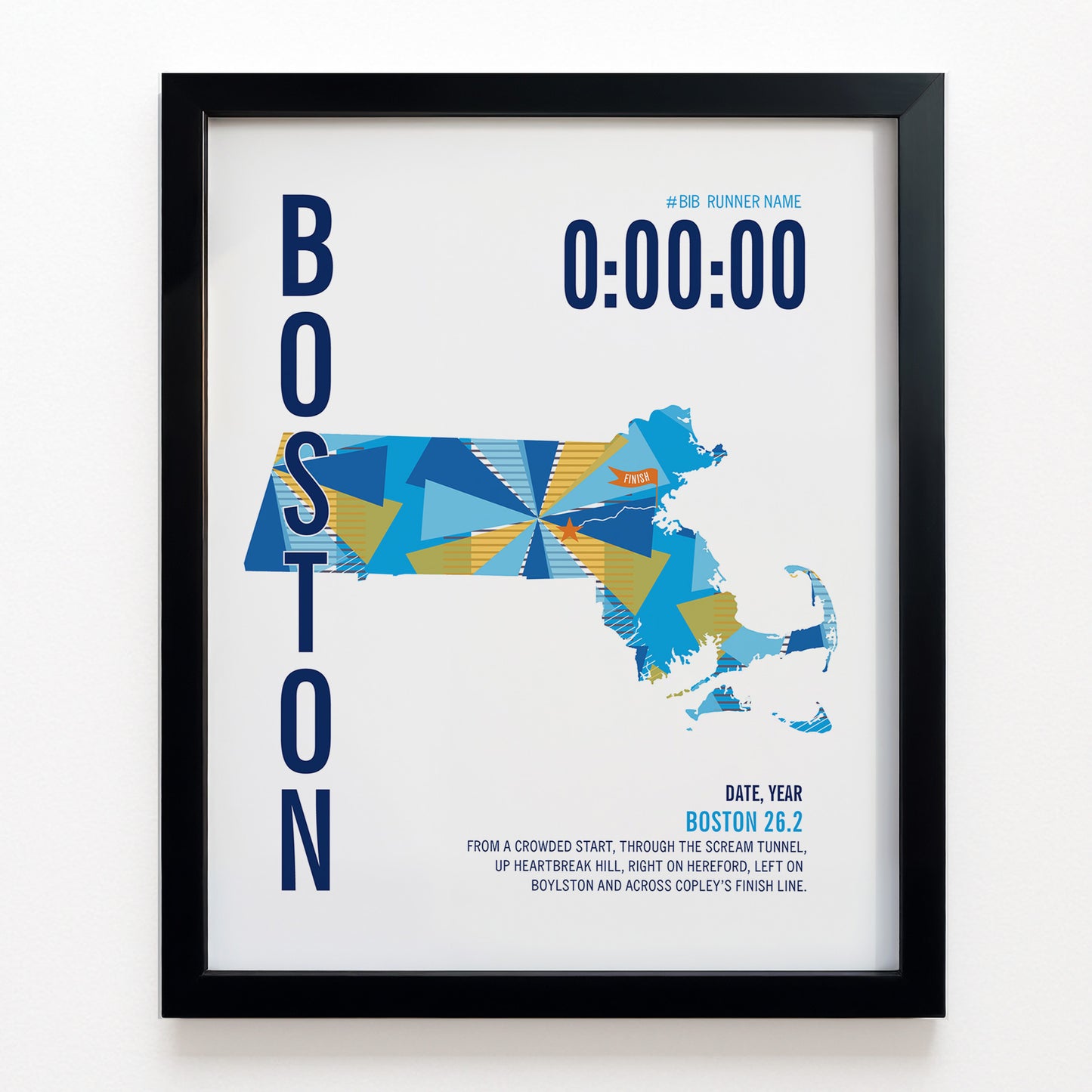 Boston 26.2 City Race Map Marathon Poster