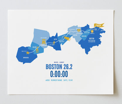 Boston 26.2 Iconic Marathon Course Map Poster