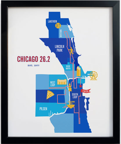 Chicago 26.2 Iconic Marathon Course Map Poster