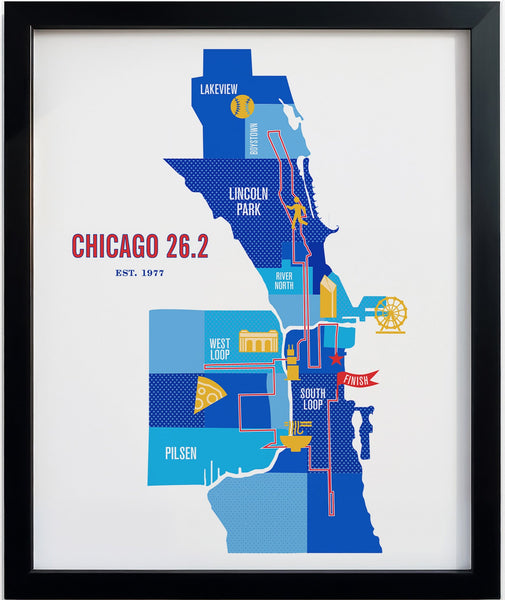 Chicago 26.2 Iconic Marathon Course Map Poster
