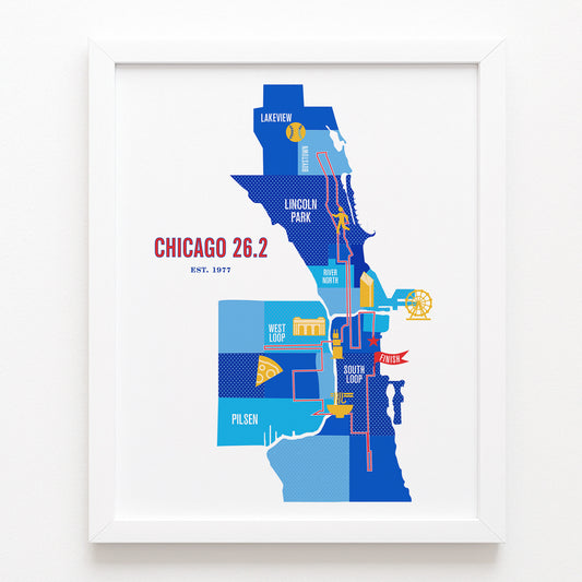 Chicago 26.2 Iconic Marathon Course Map Poster
