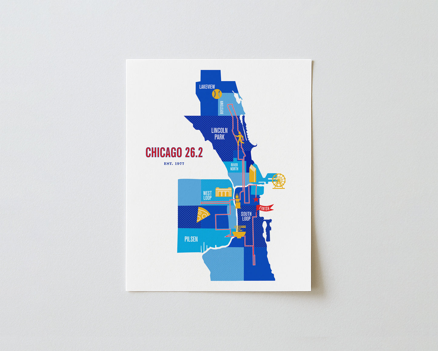 Chicago 26.2 Iconic Marathon Course Map Poster