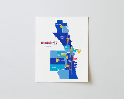 Chicago 26.2 Iconic Marathon Course Map Poster