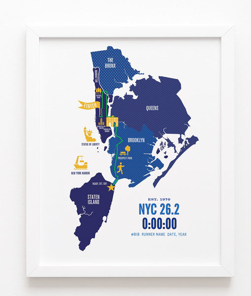 NYC 26.2 Marathoner Course Map Poster