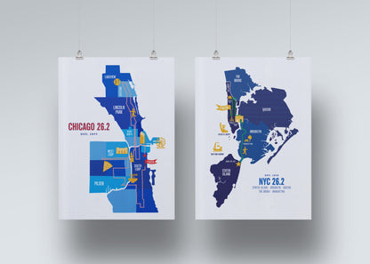 Chicago 26.2 Iconic Marathon Course Map Poster