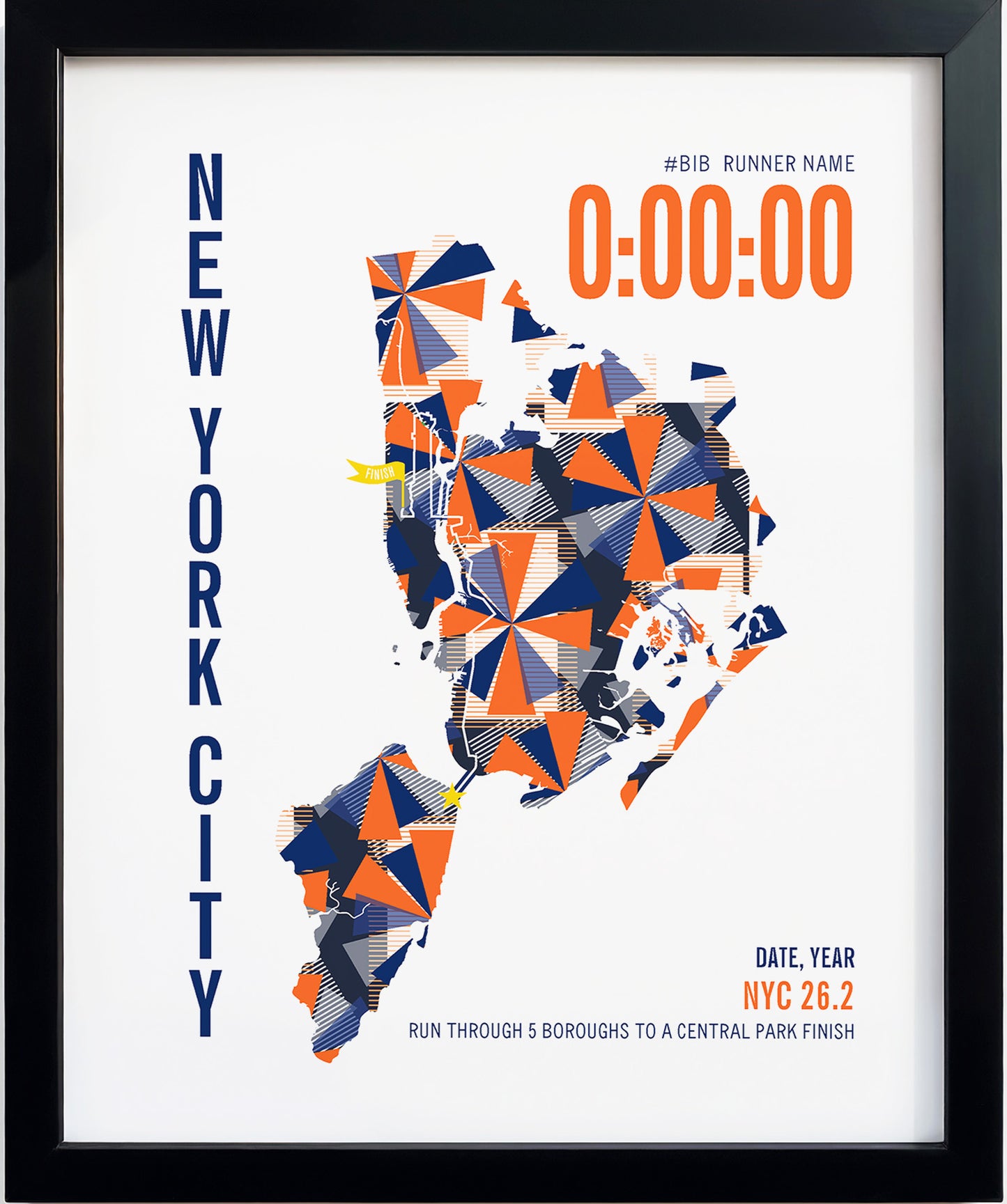 New York City 26.2 City Race Map Marathon Poster