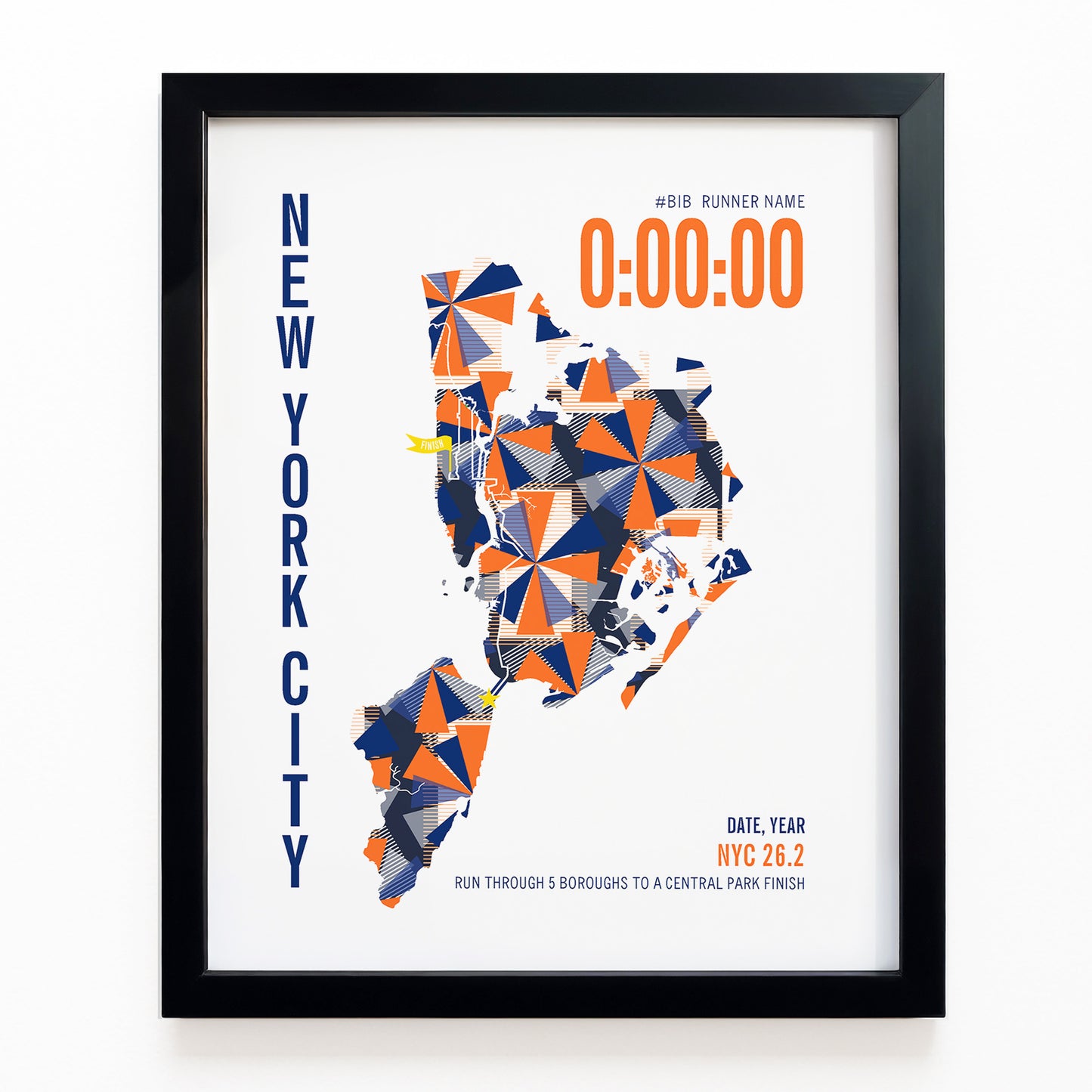 New York City 26.2 City Race Map Marathon Poster