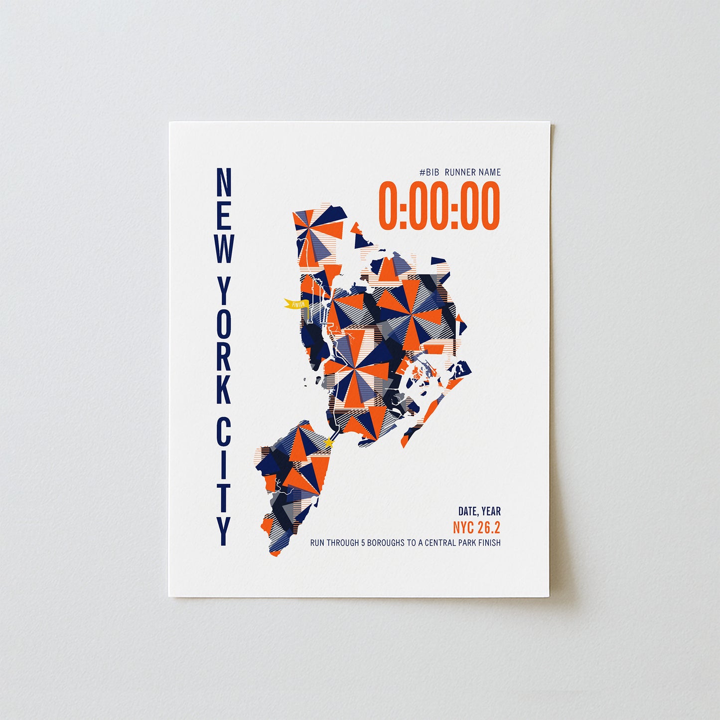 New York City 26.2 City Race Map Marathon Poster