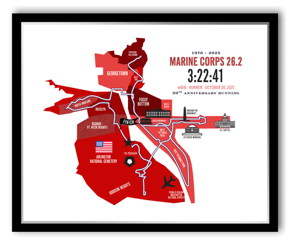 Marine Corps 26.2 Personalized Course Marathon Map Poster 50th Anniversary Edition
