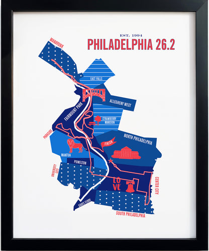 Philadelphia 26.2 Marathon Iconic Course Map Poster